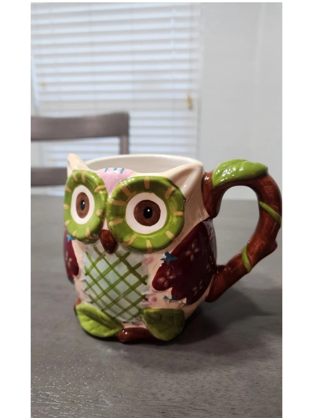 Pier 1 Colorful Owl Ceramic Mug in Green, Brown and Cream